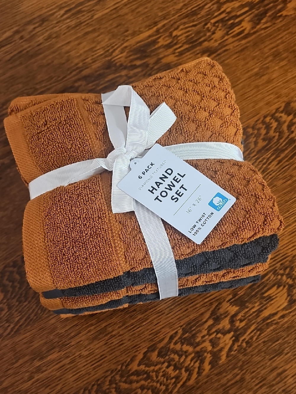 Hand Towel Set - Rust Brown (Copper) and Charcoal (Midnight) -3 Of Each, 6 Pack.